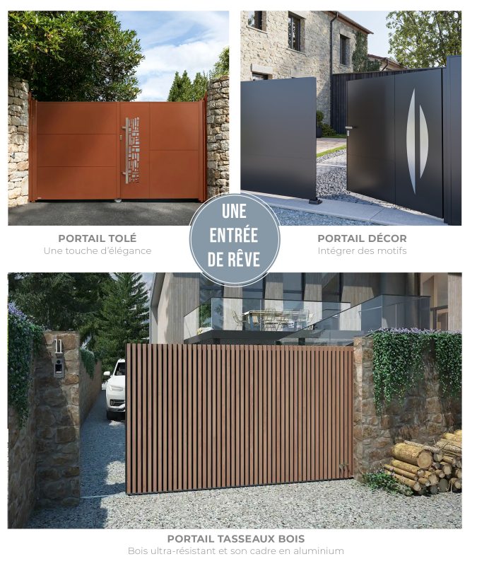 Portail en bois et aluminium écologique grandes dimensions – Fabrication française – Art Menuiseries Vitrerie Maule 